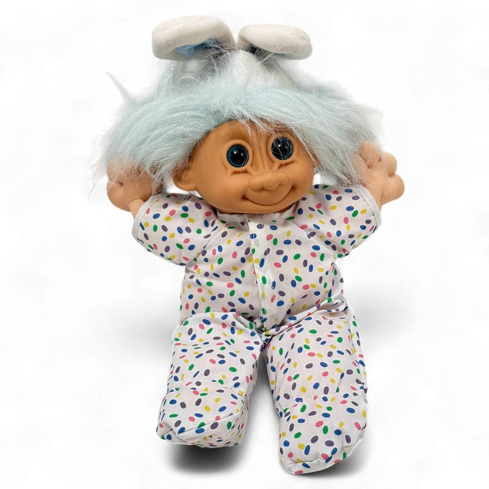 Russ Troll Doll Lot 2 Baby Trolls Rabbit Polka Dot & Nightcap Pink 12 in - Picture 4 of 16